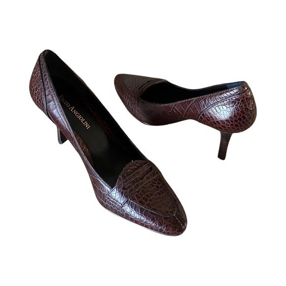 NIB Vintage Enzo Angiolini Alligator Pattern Leather shoes. Brown.  Size 6 - Picture 1 of 10